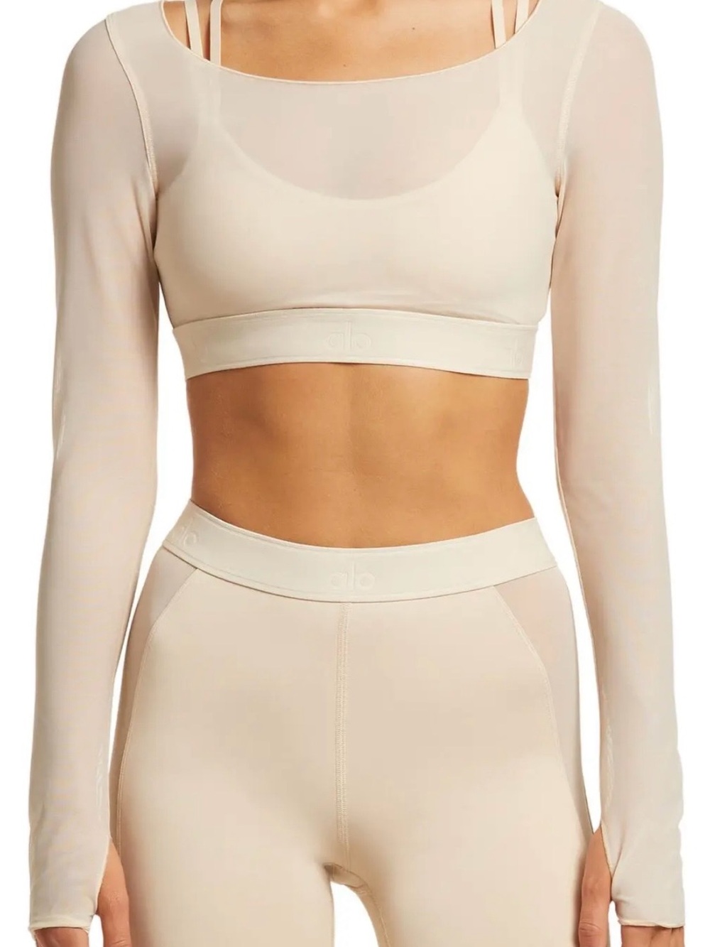 ALO Yoga Airlift Ballet Dream Long Sleeve Bra Top In Macademia
